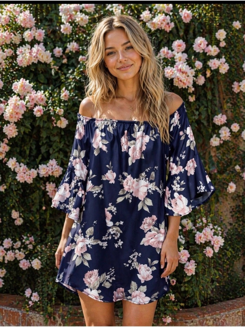 Boutique navy mini dress with flowers